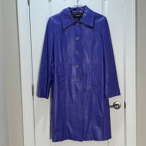 St John Collection Purple Genuine Leather Coat  By Marie Gray Size L Trench Coat